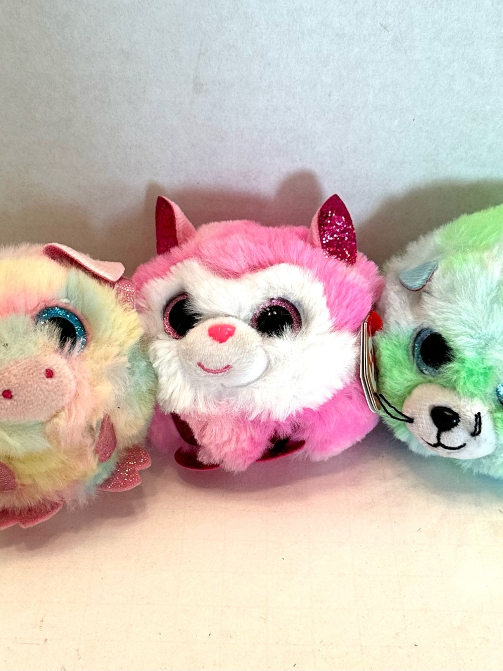 TY Puffies Beanie Balls Cat Dog and Pig Plush Stuffed Animal Lot of 3